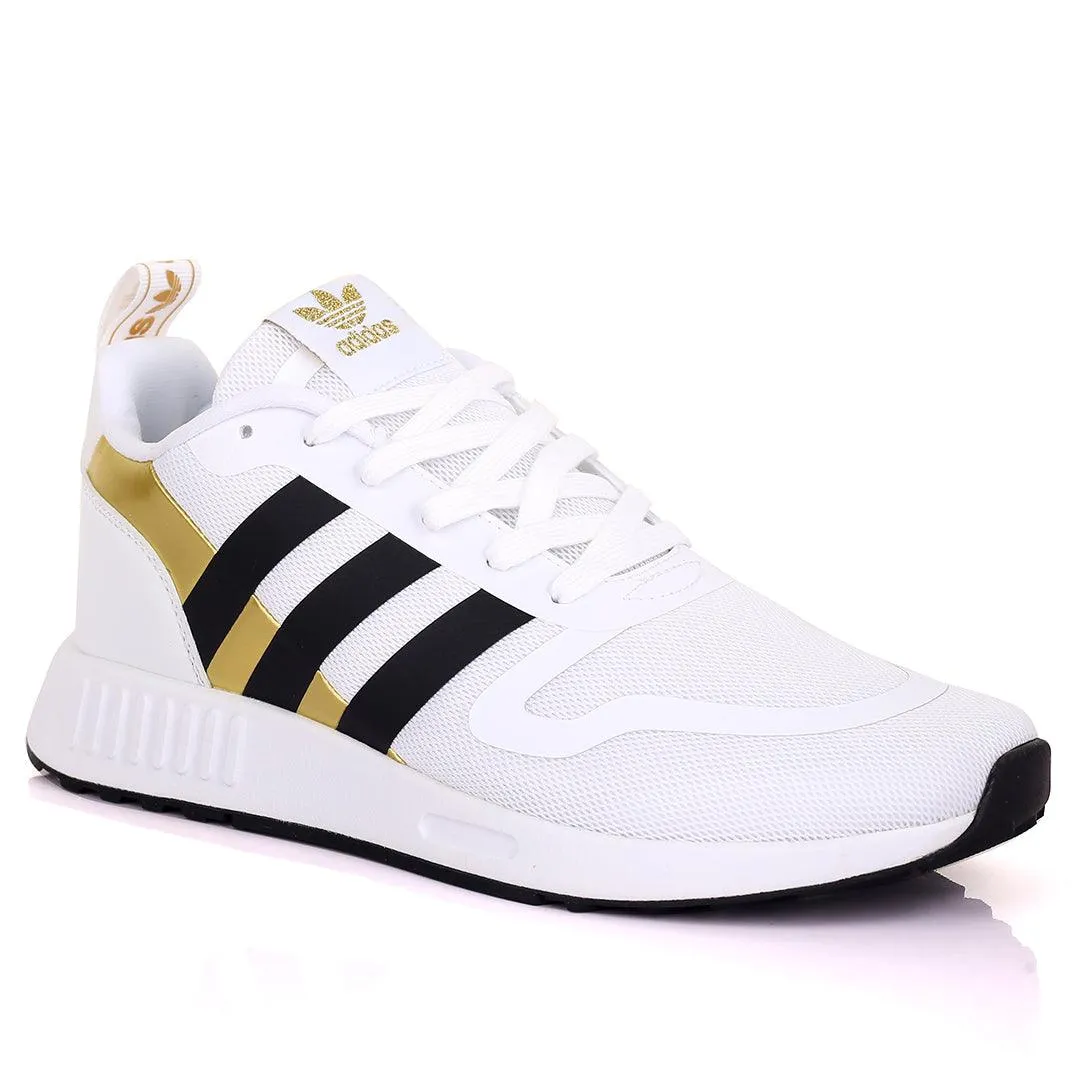 AD Comfy White With Black Stripes And White Sole Lace Up Designed Sneakers