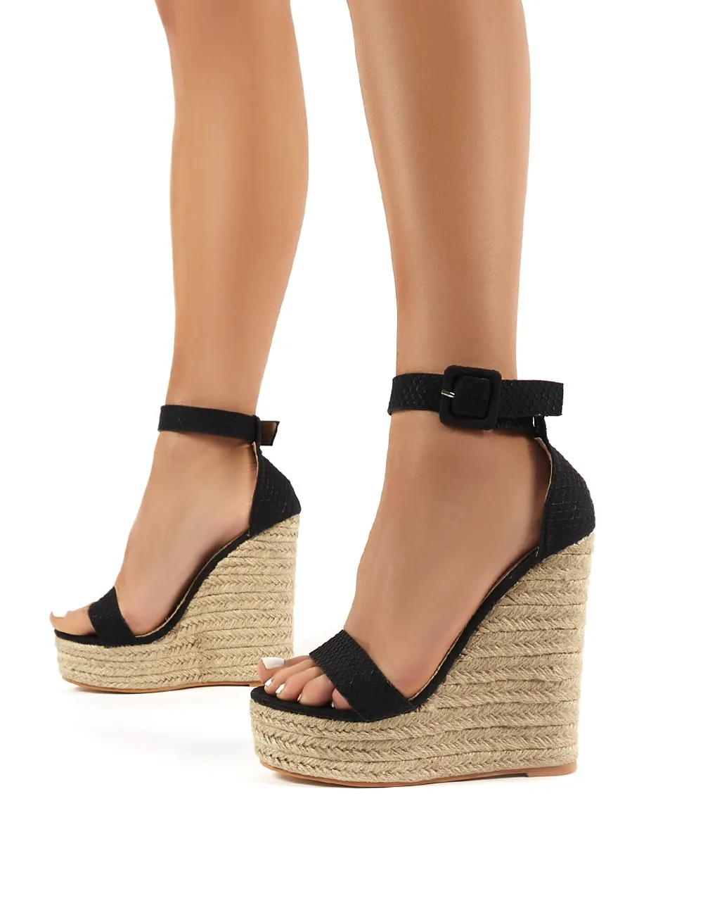 Amalie Black Espadrille Wedge Heeled Sandals