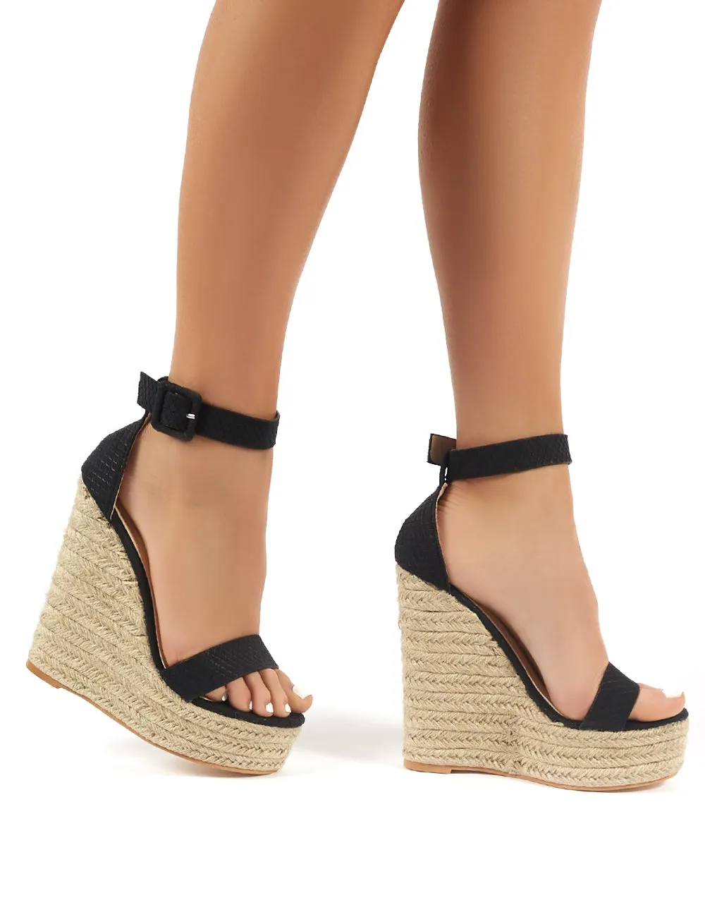 Amalie Black Espadrille Wedge Heeled Sandals