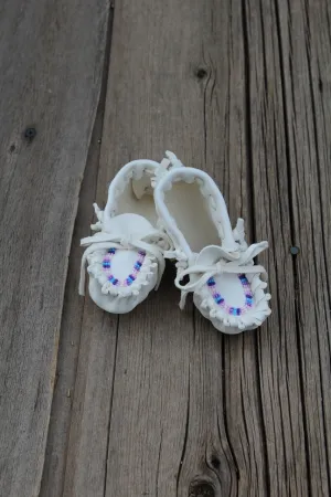 Beaded baby moccasins, buckskin baby moccasins