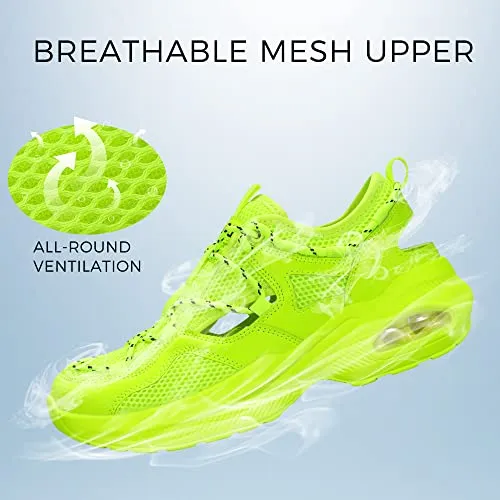 BELOS Women's Air Cushion Sneakers Hiking Outdoor Sandals Breathable Mesh Lightweight Comfortable Athletic Sport Walking Shoes(Neon Green,7B(M) US)