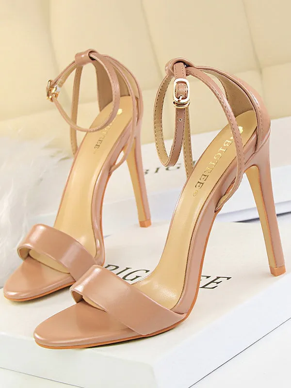 Belt Buckle Open Toe Shiny Split-Joint Pumps Sandals