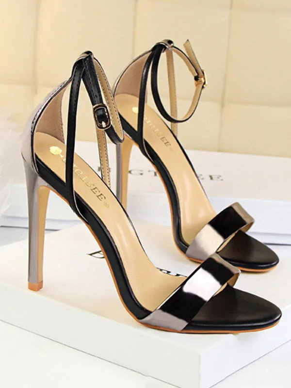 Belt Buckle Open Toe Shiny Split-Joint Pumps Sandals