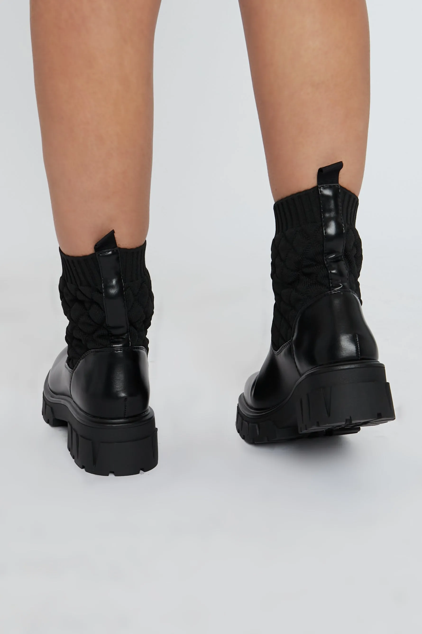 Black Ankle High Quilted PU Faux Leather Boots - Alise