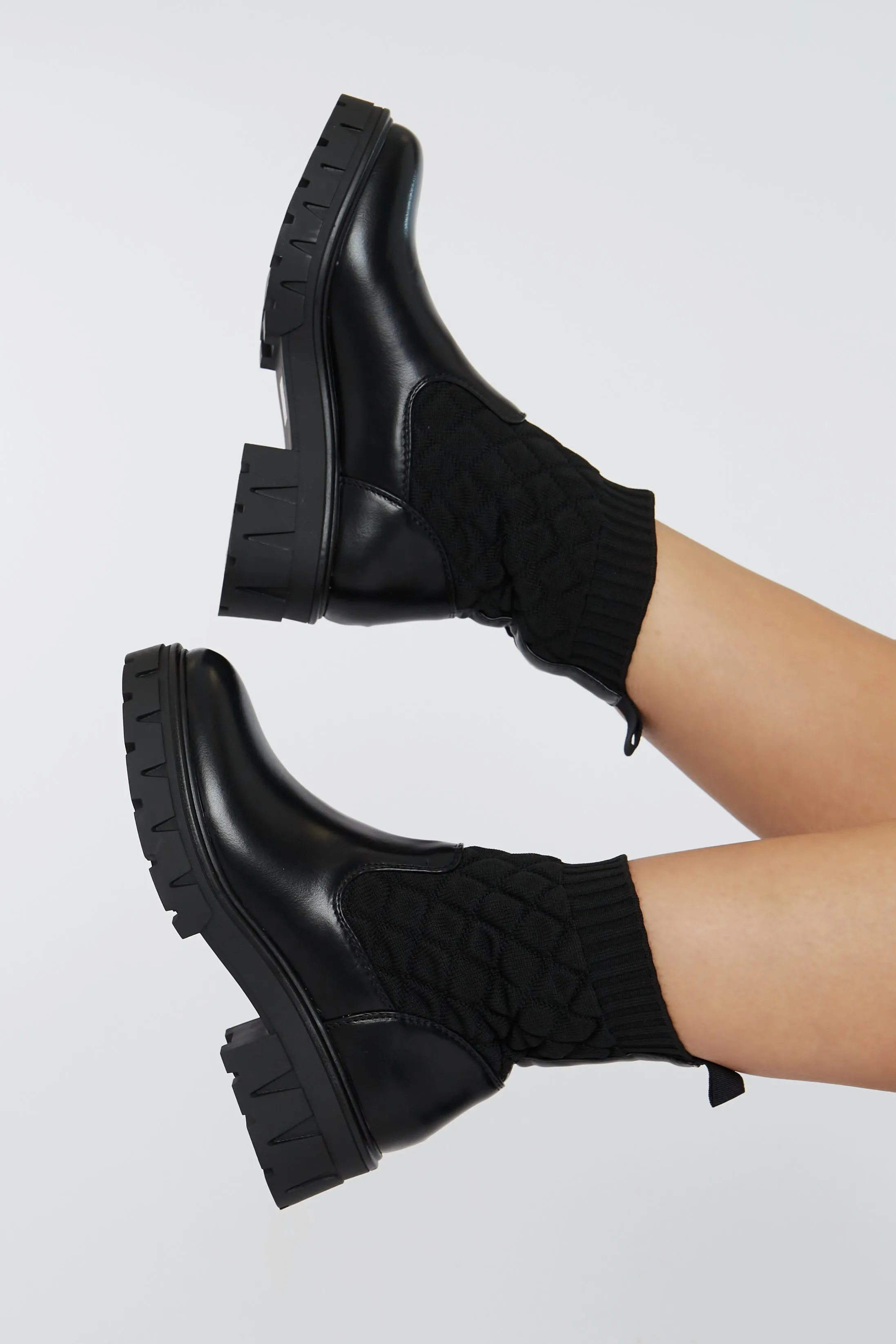 Black Ankle High Quilted PU Faux Leather Boots - Alise