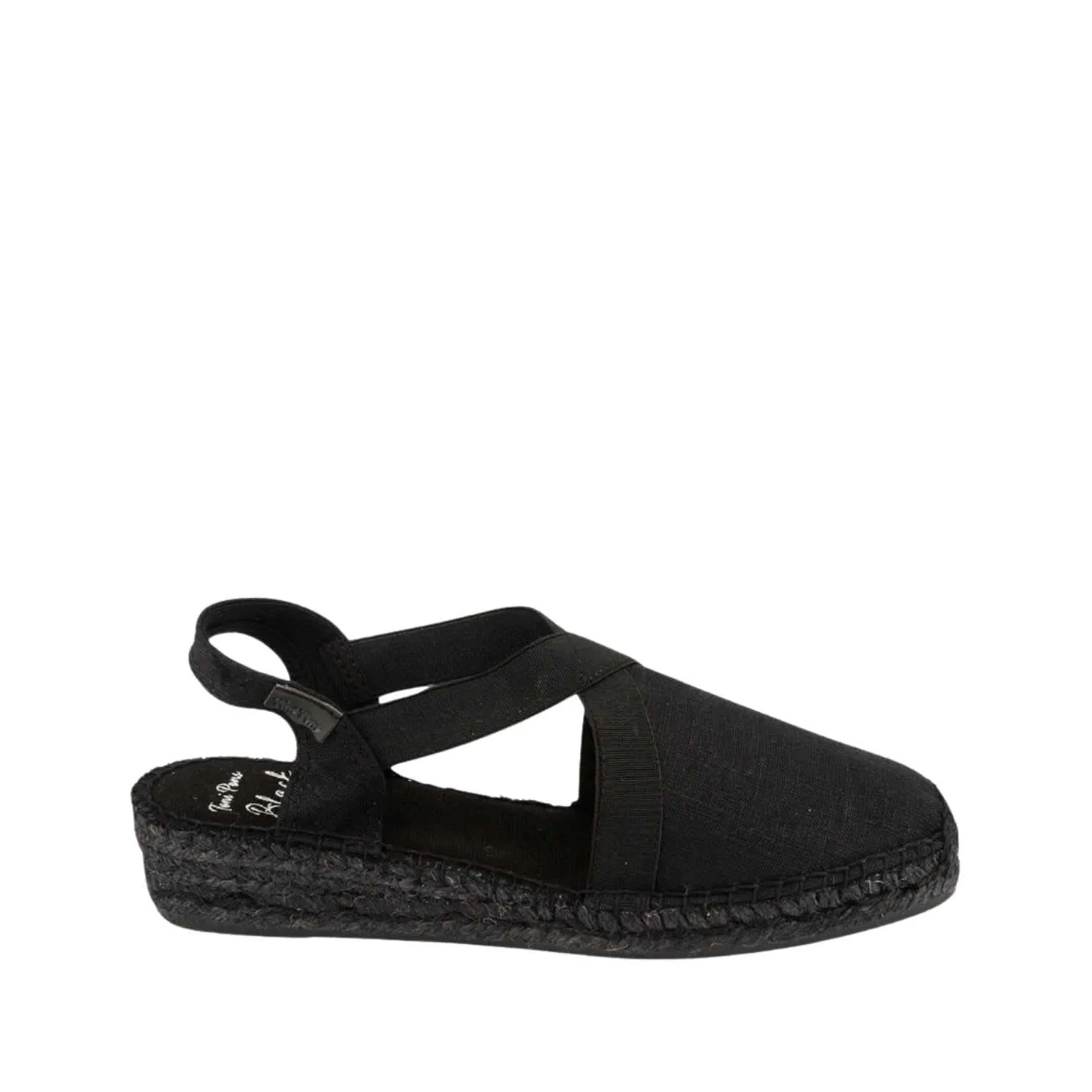 Black Linen Wedge Espadrille for Women - Verona-BK