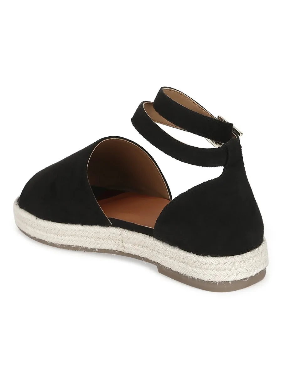 Black Micro Wide Strap Jute Espadrilles