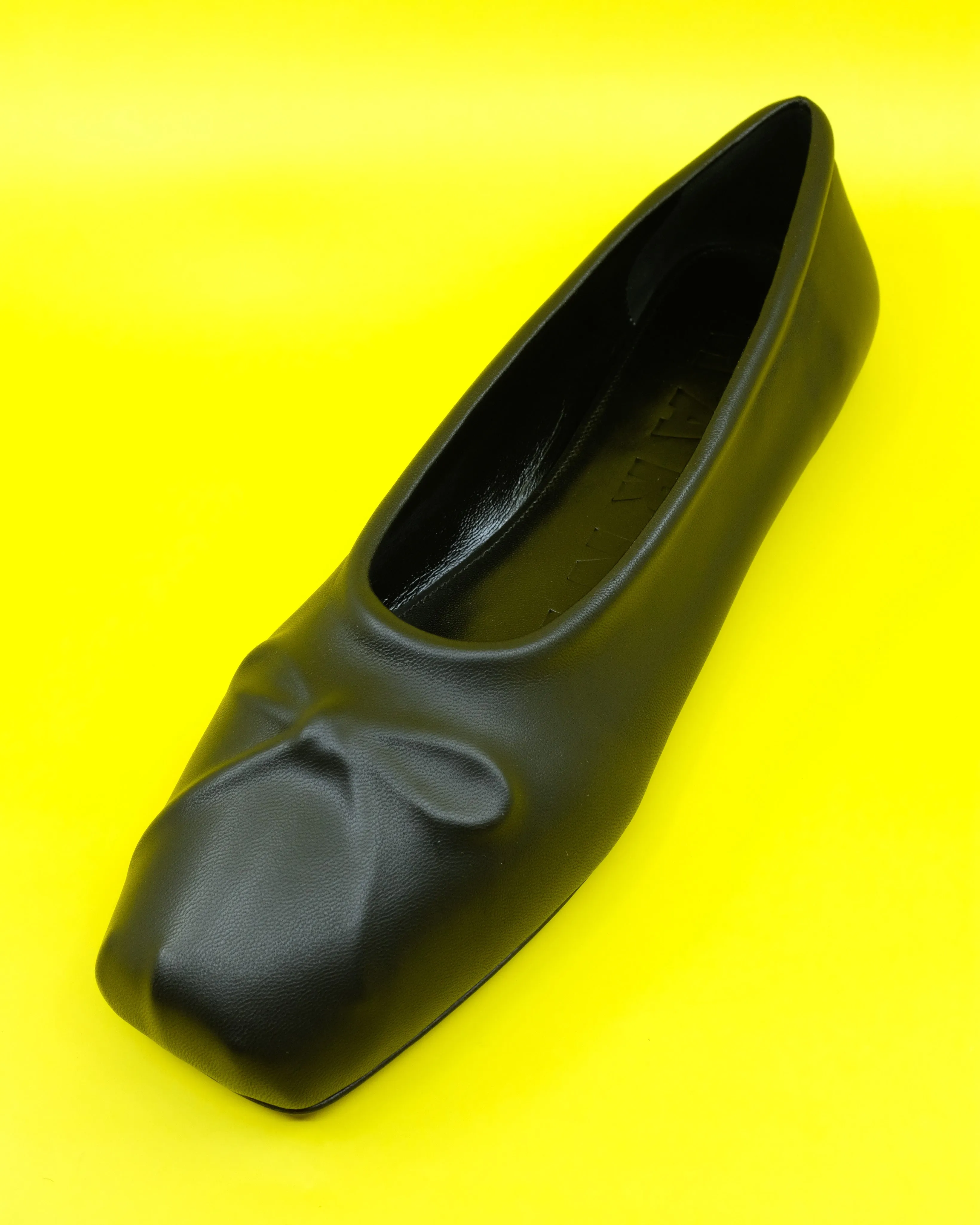 Black Nappa Leather Seamless Little Bow Ballet Flat