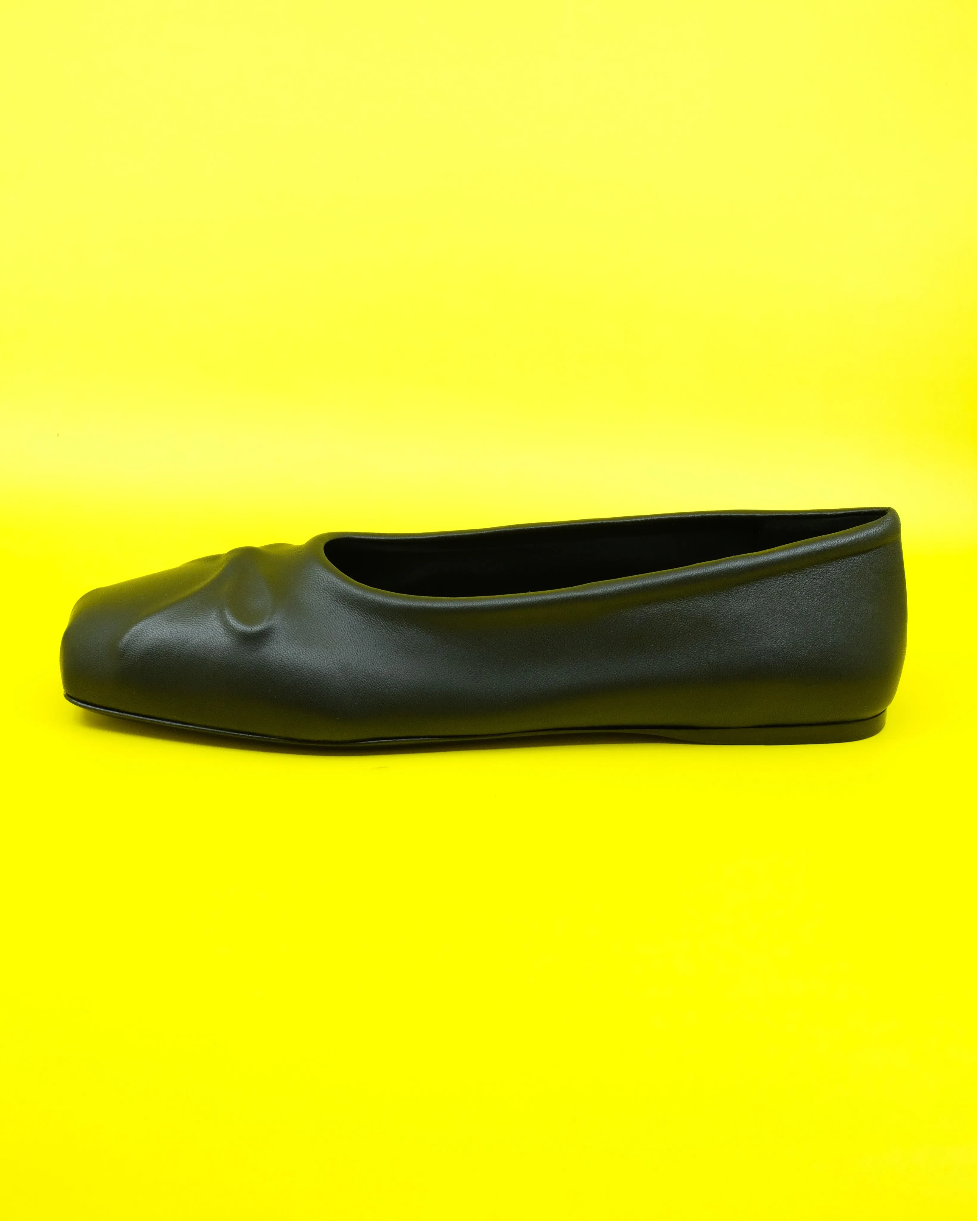 Black Nappa Leather Seamless Little Bow Ballet Flat