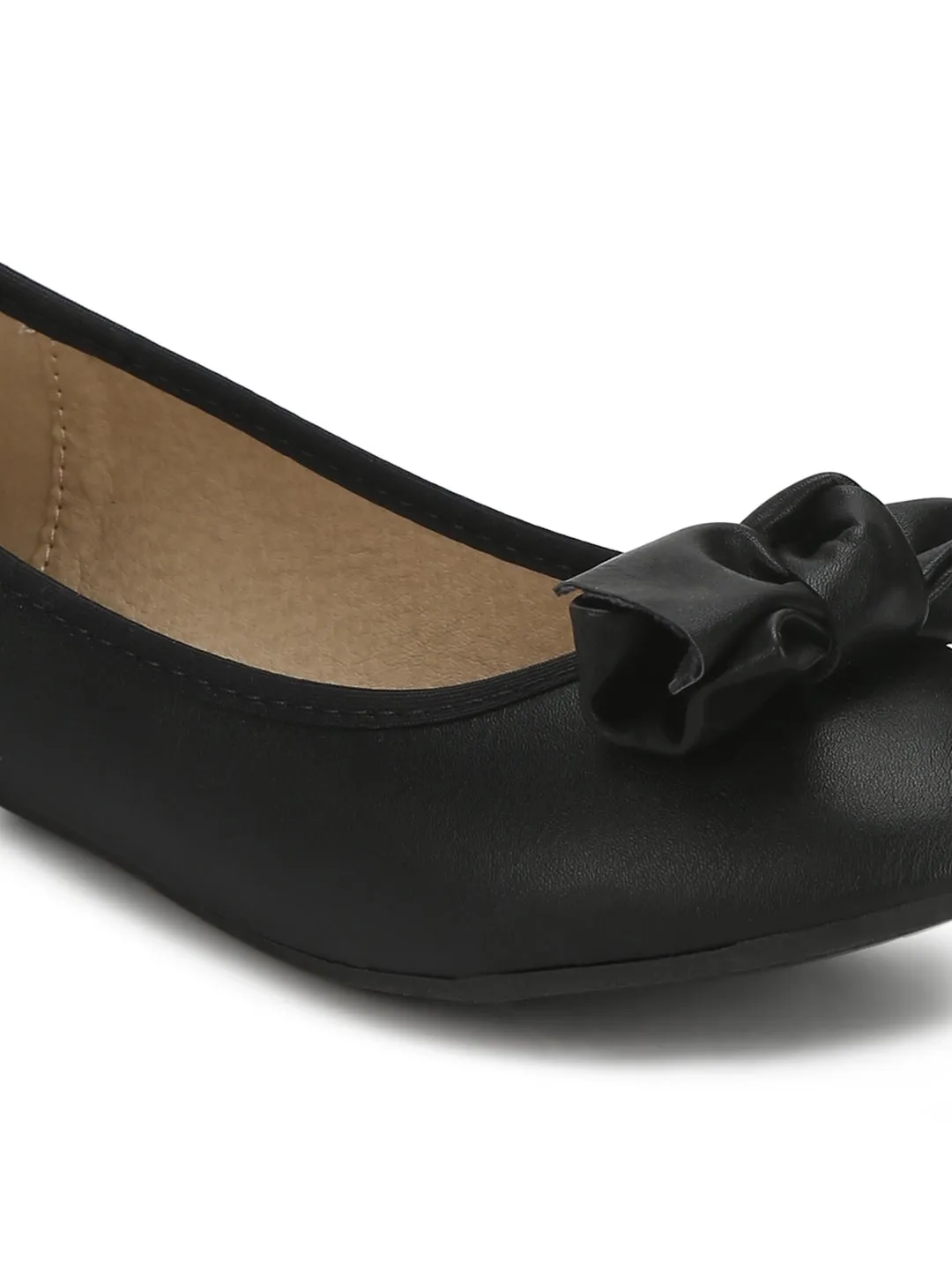 Black PU Big Bow Belly Flats