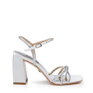 Brixley - Bejewelled Block Heel Sandal - White