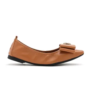 Candace Pop Of Bow Square Toe Foldable Flats Camel