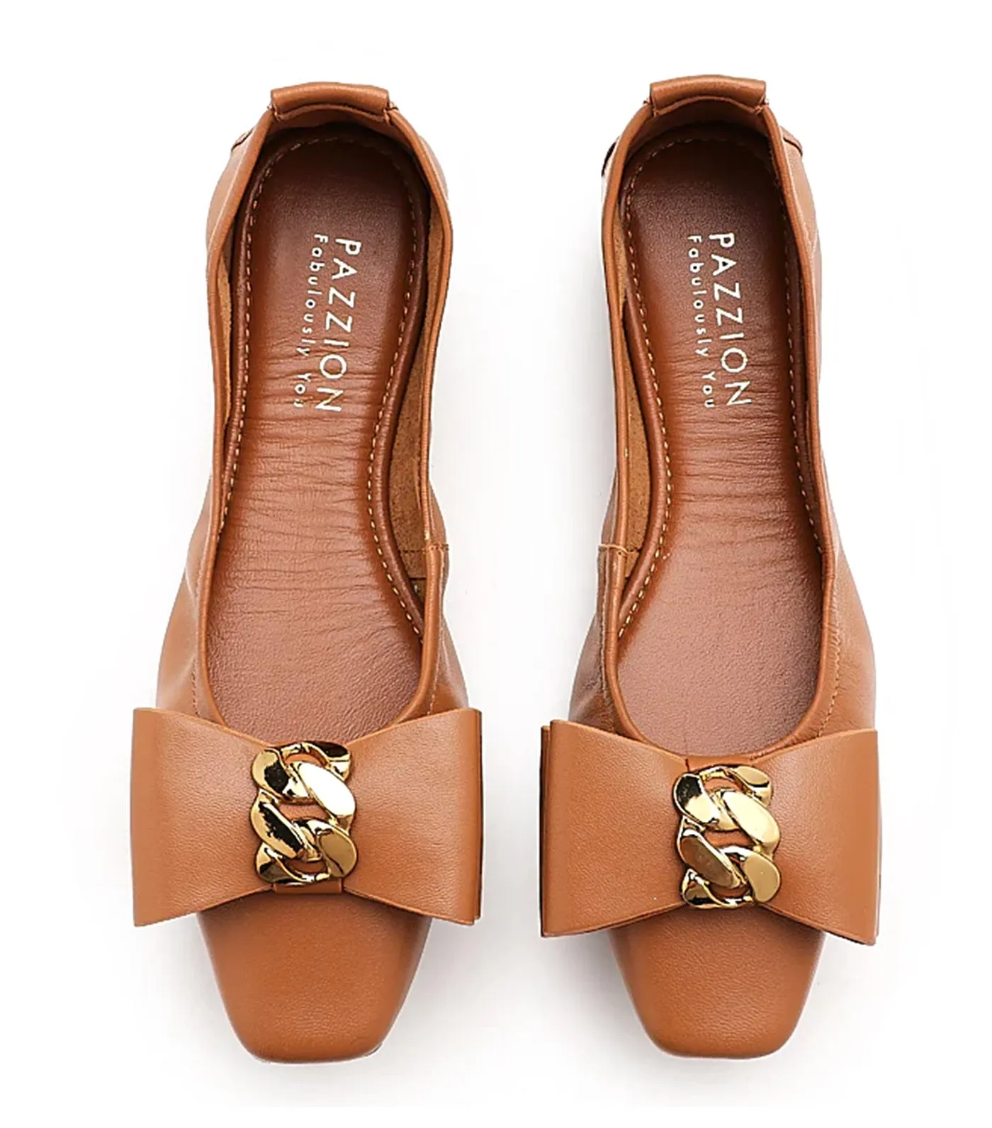 Candace Pop Of Bow Square Toe Foldable Flats Camel