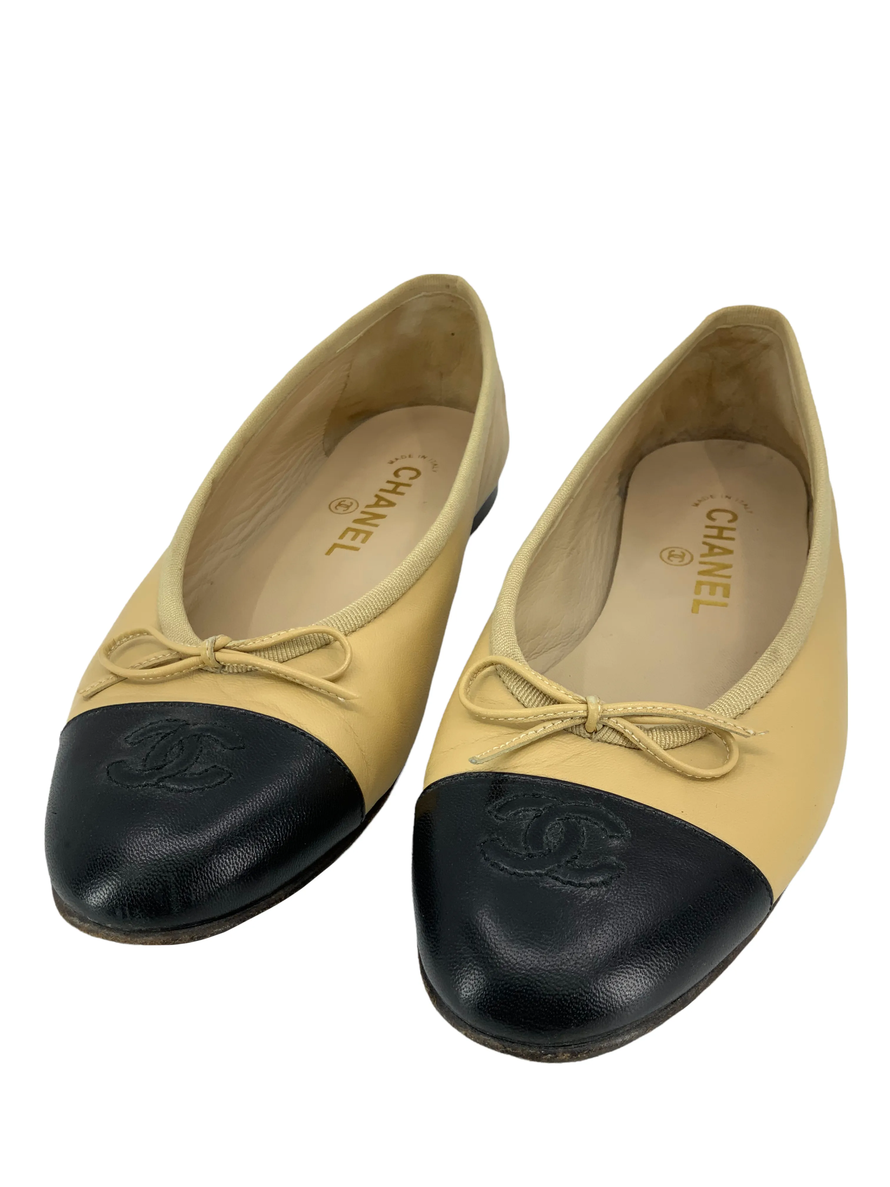 Chanel CC Cap Toe Lambskin Leather Ballet Flats Size 8.5