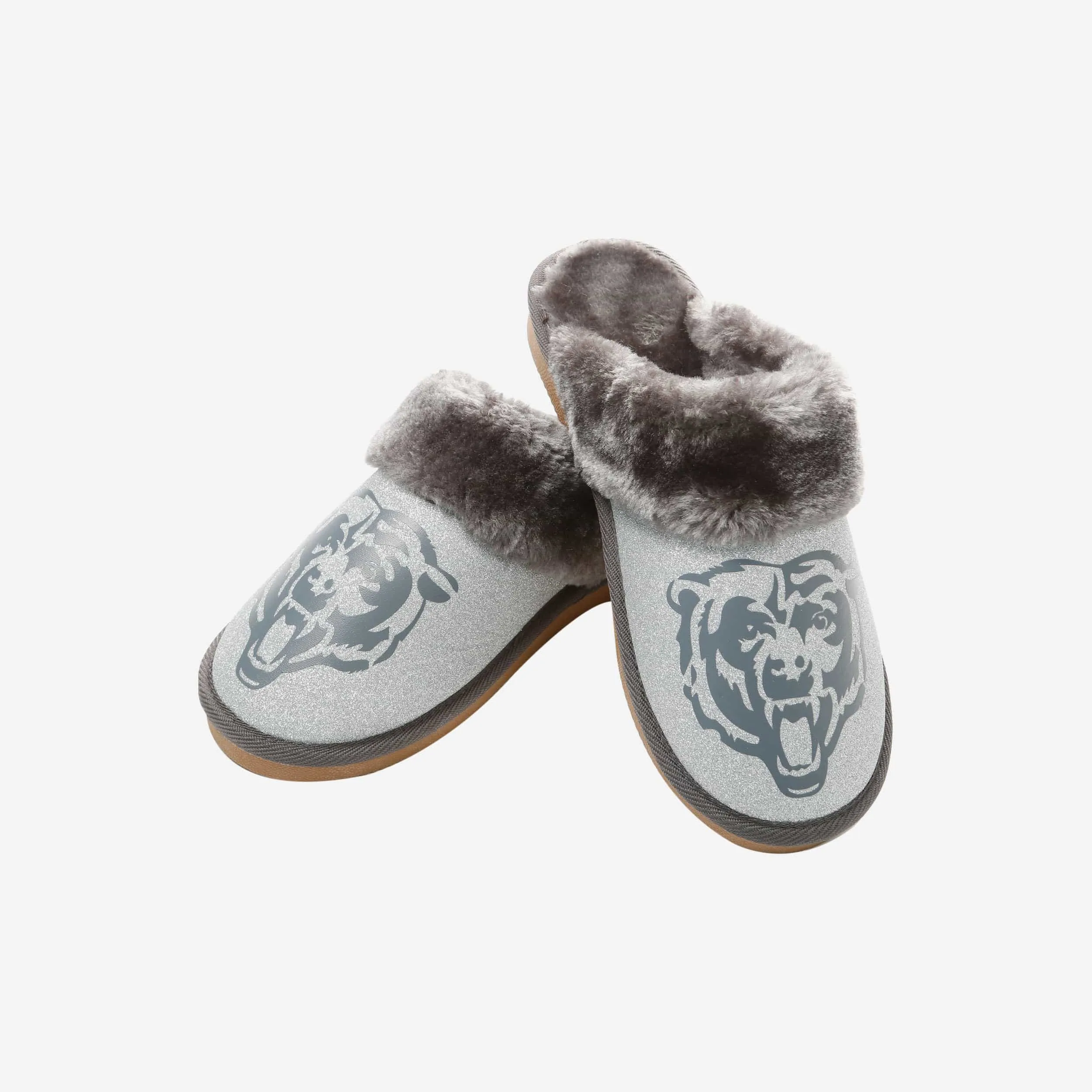 Chicago Bears Womens Glitter Open Back Fur Moccasin Slipper