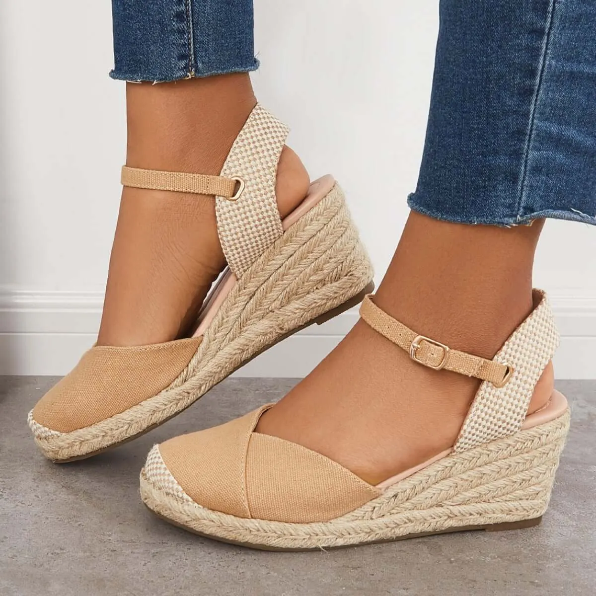 Closed Toe Espadrilles Wedge Ankle Strap Sandals