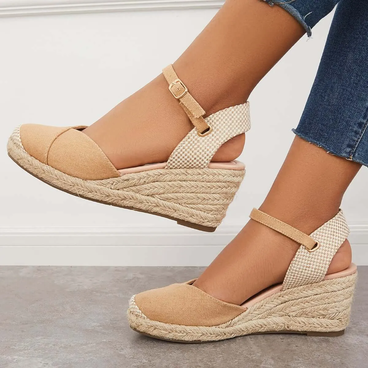 Closed Toe Espadrilles Wedge Ankle Strap Sandals