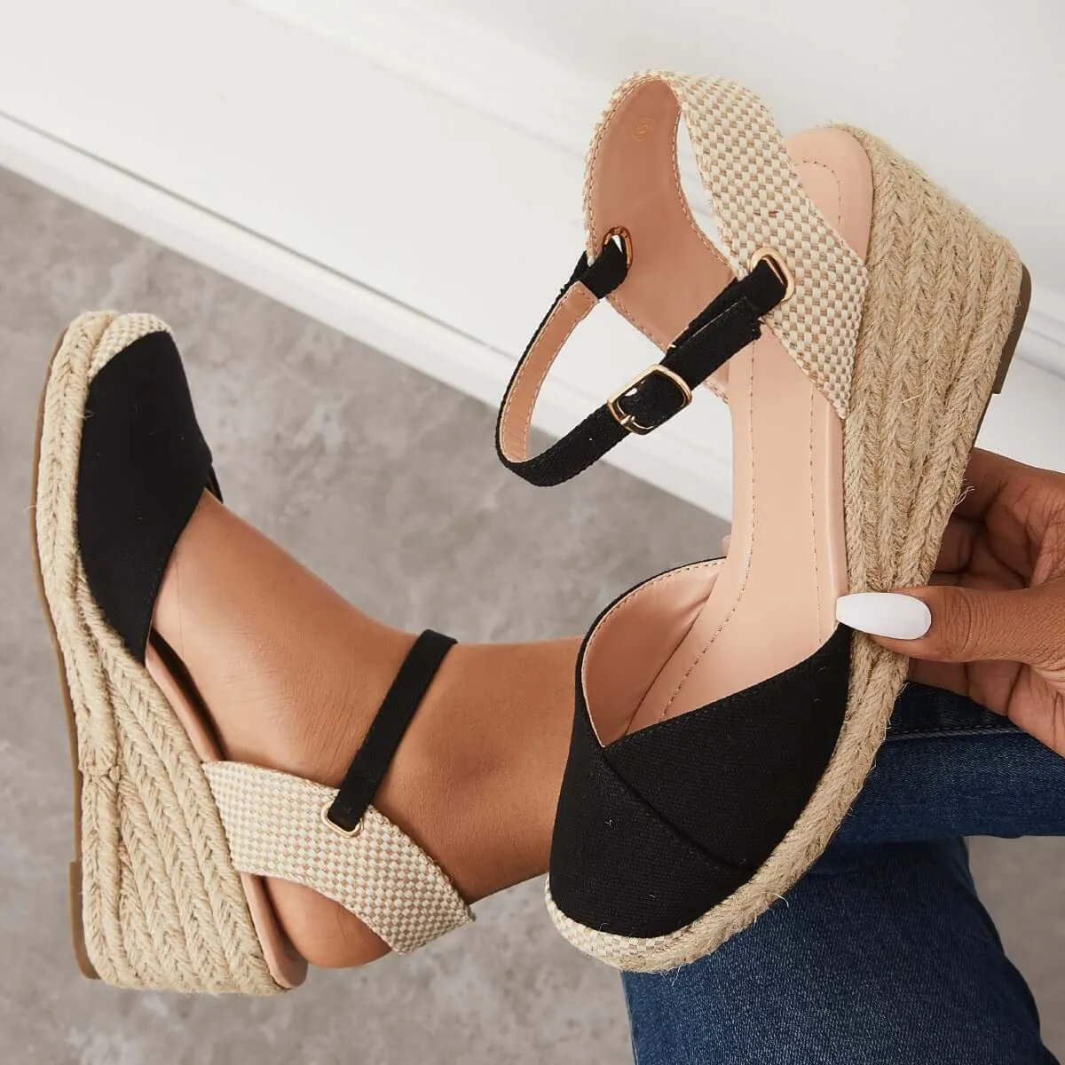 Closed Toe Espadrilles Wedge Ankle Strap Sandals