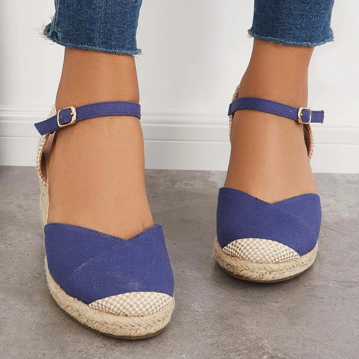 Closed Toe Espadrilles Wedge Ankle Strap Sandals