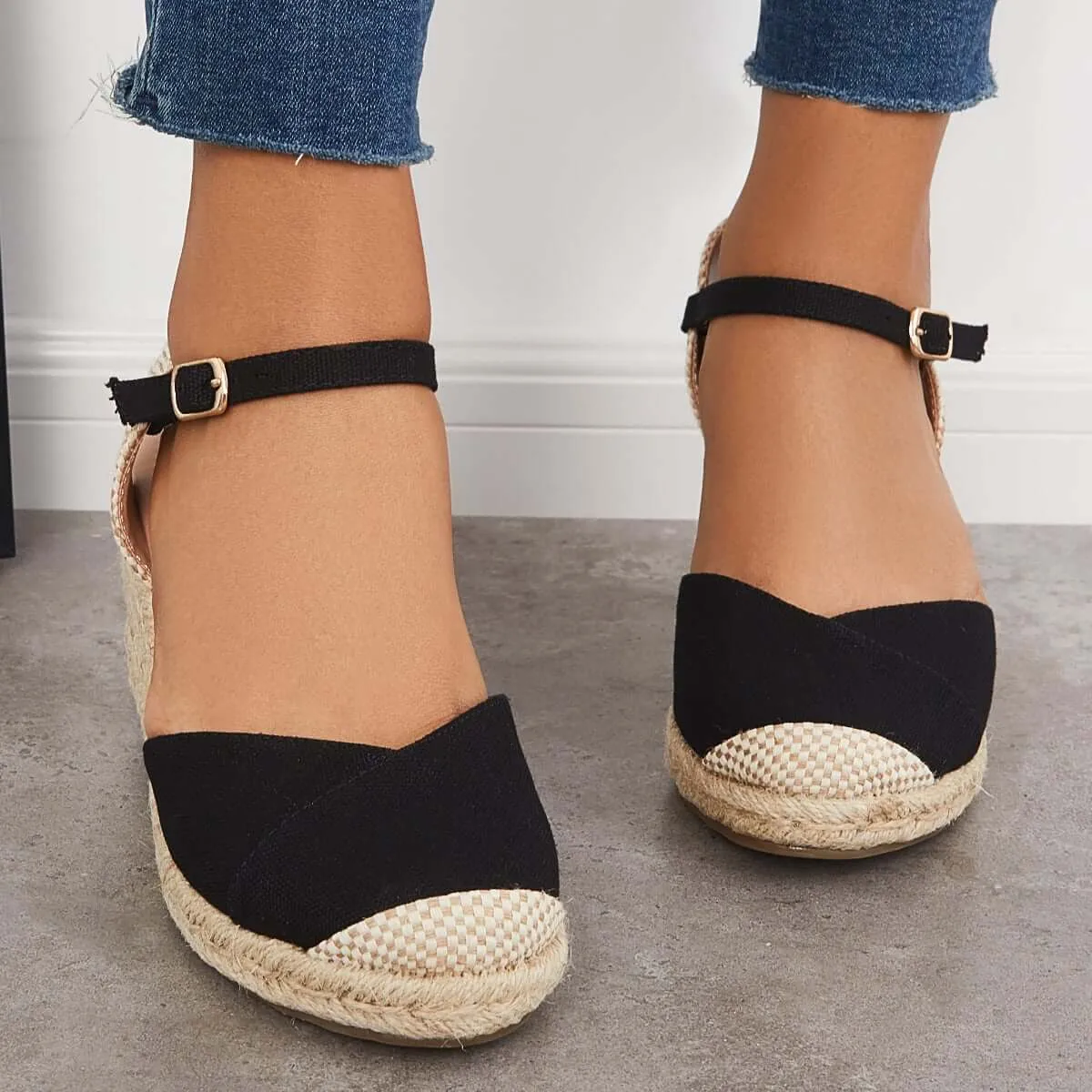 Closed Toe Espadrilles Wedge Ankle Strap Sandals