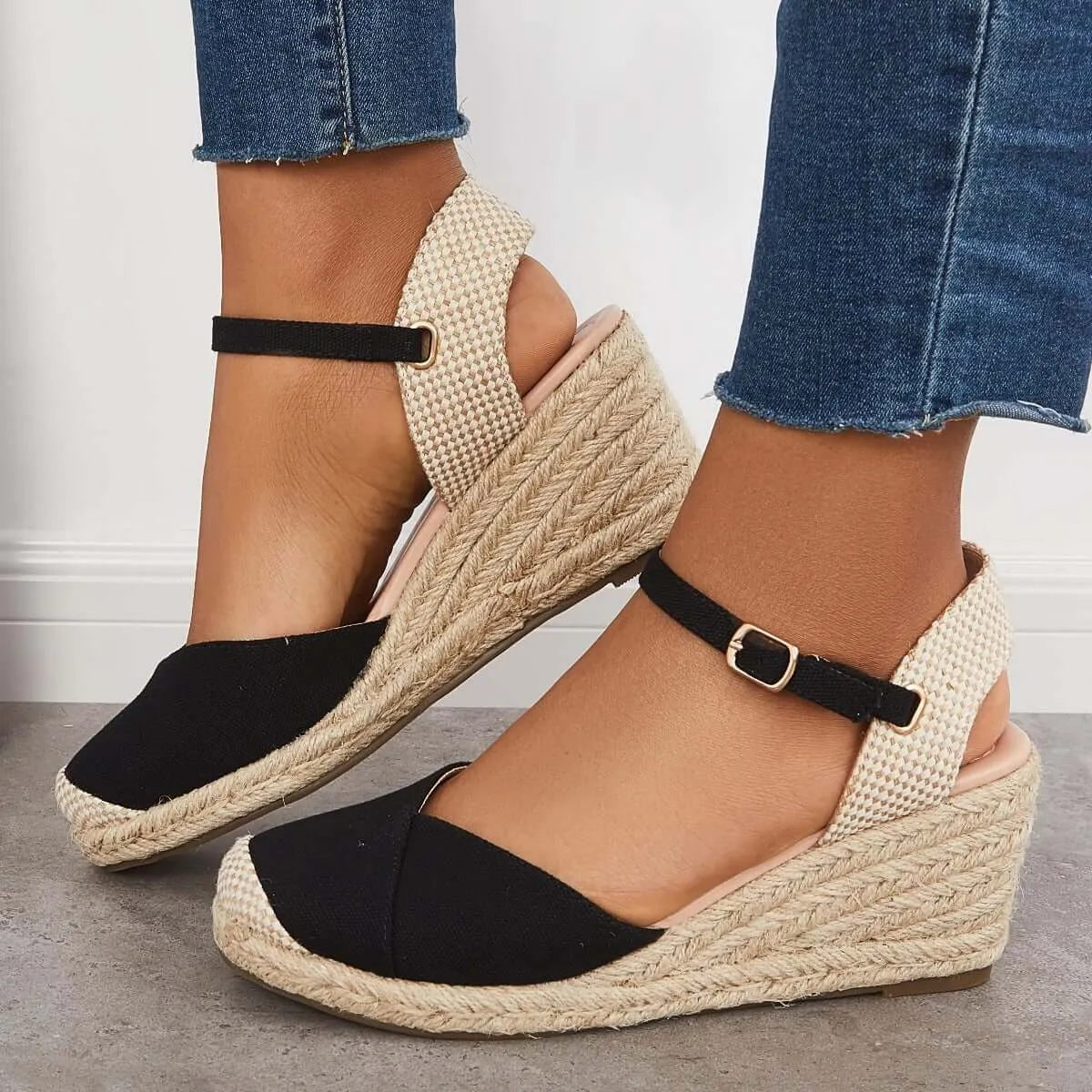 Closed Toe Espadrilles Wedge Ankle Strap Sandals