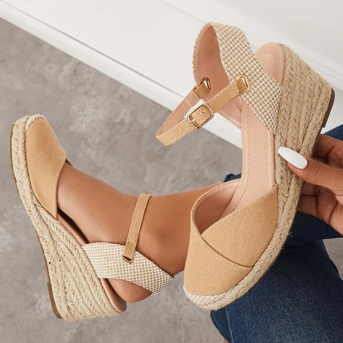 Closed Toe Espadrilles Wedge Ankle Strap Sandals