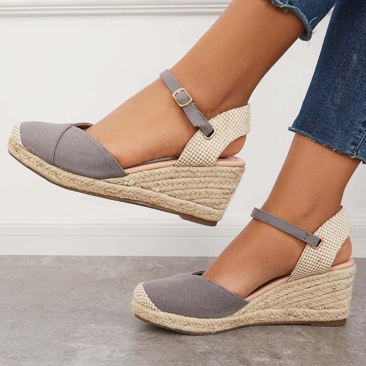 Closed Toe Espadrilles Wedge Ankle Strap Sandals