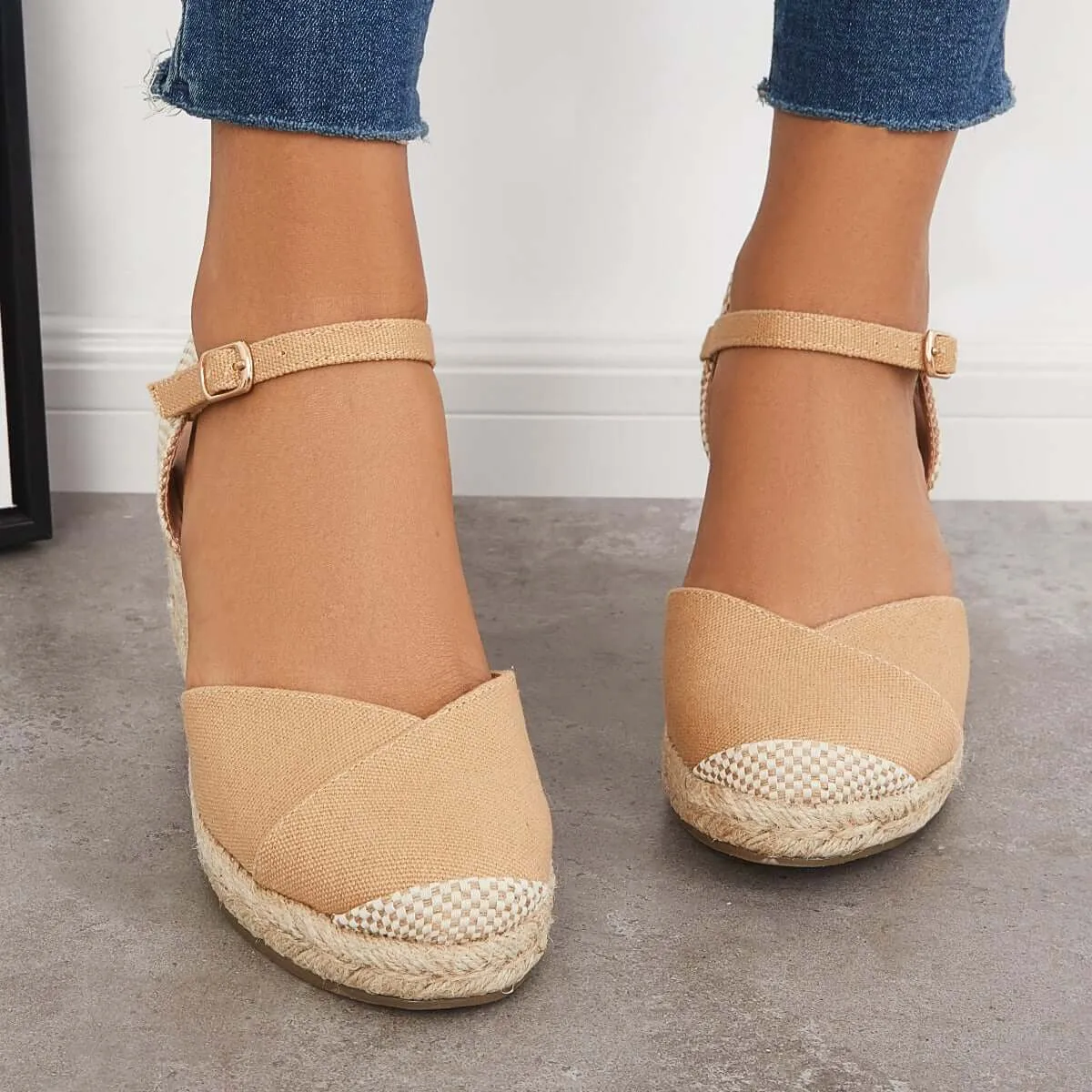 Closed Toe Espadrilles Wedge Ankle Strap Sandals