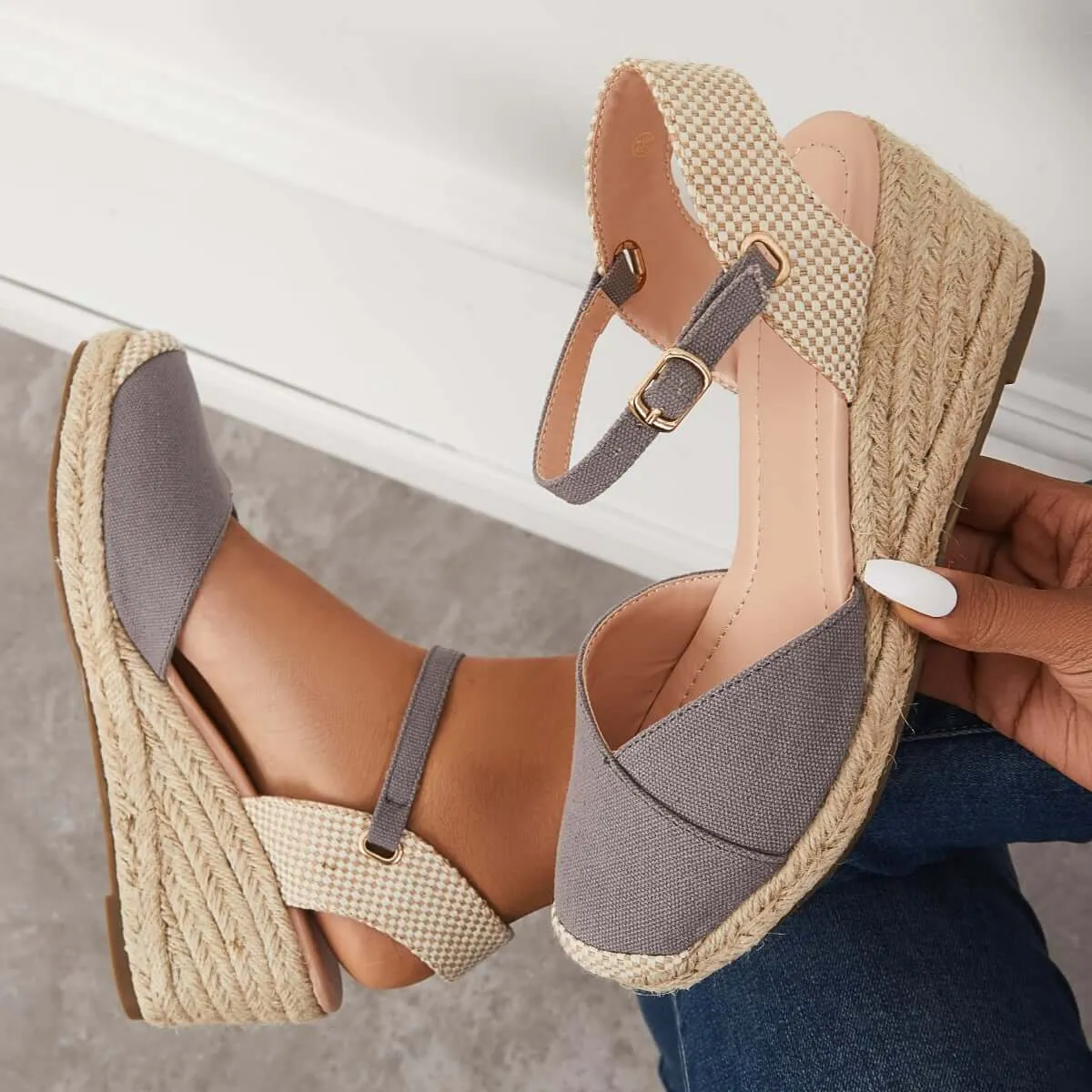 Closed Toe Espadrilles Wedge Ankle Strap Sandals