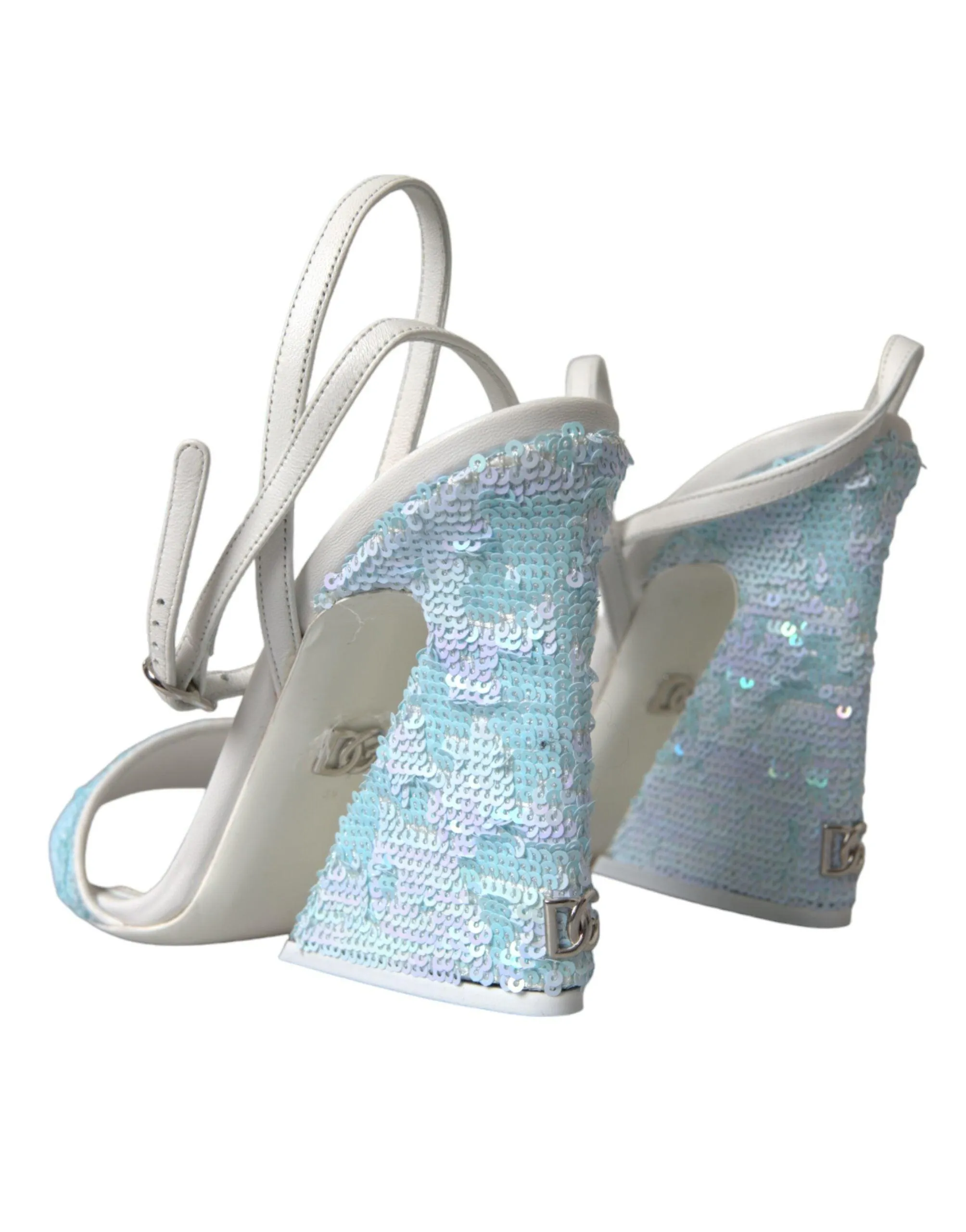 Dolce & Gabbana Light Blue Sequin Ankle Strap Sandals