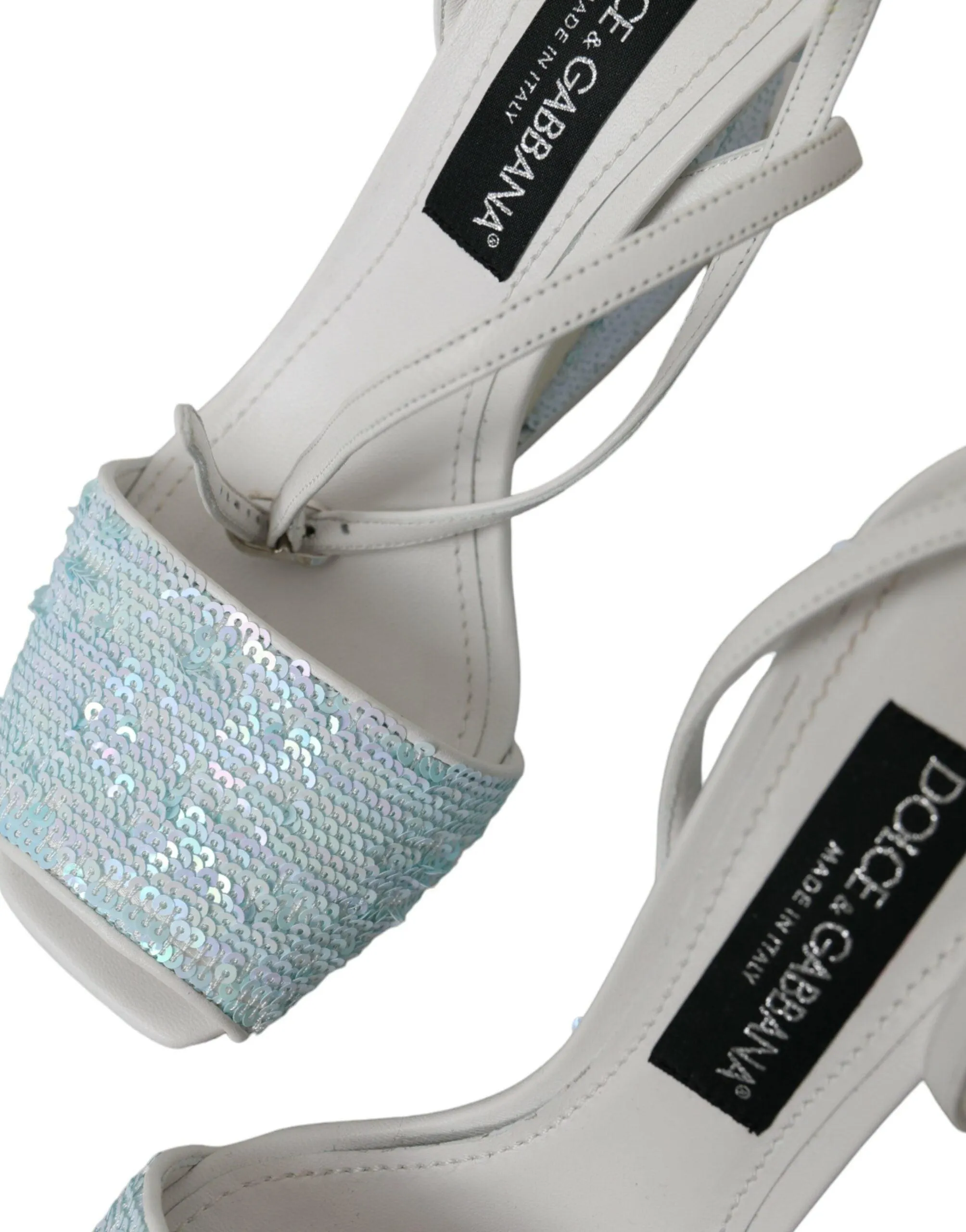 Dolce & Gabbana Light Blue Sequin Ankle Strap Sandals