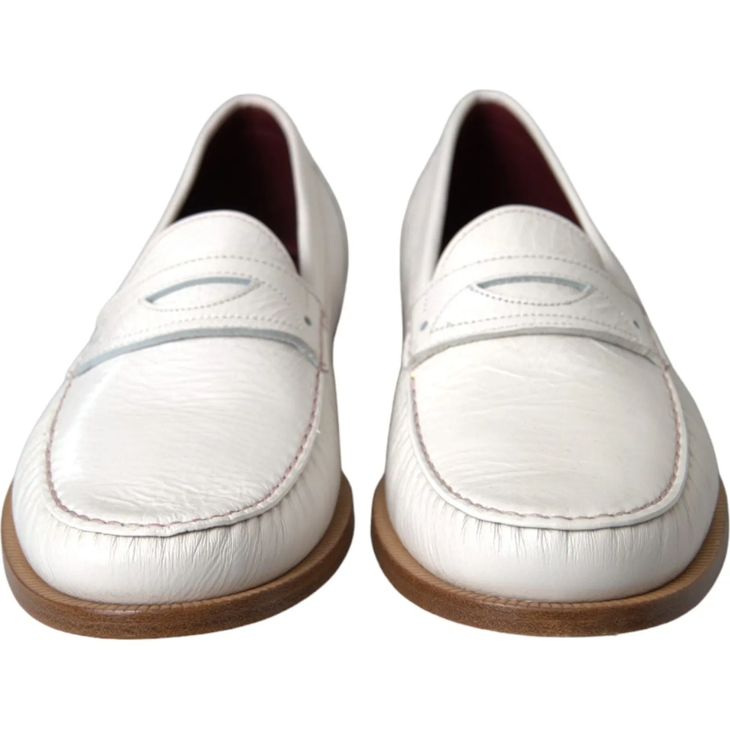 Dolce & Gabbana White Leather Slip On Mocassin Loafers Shoes