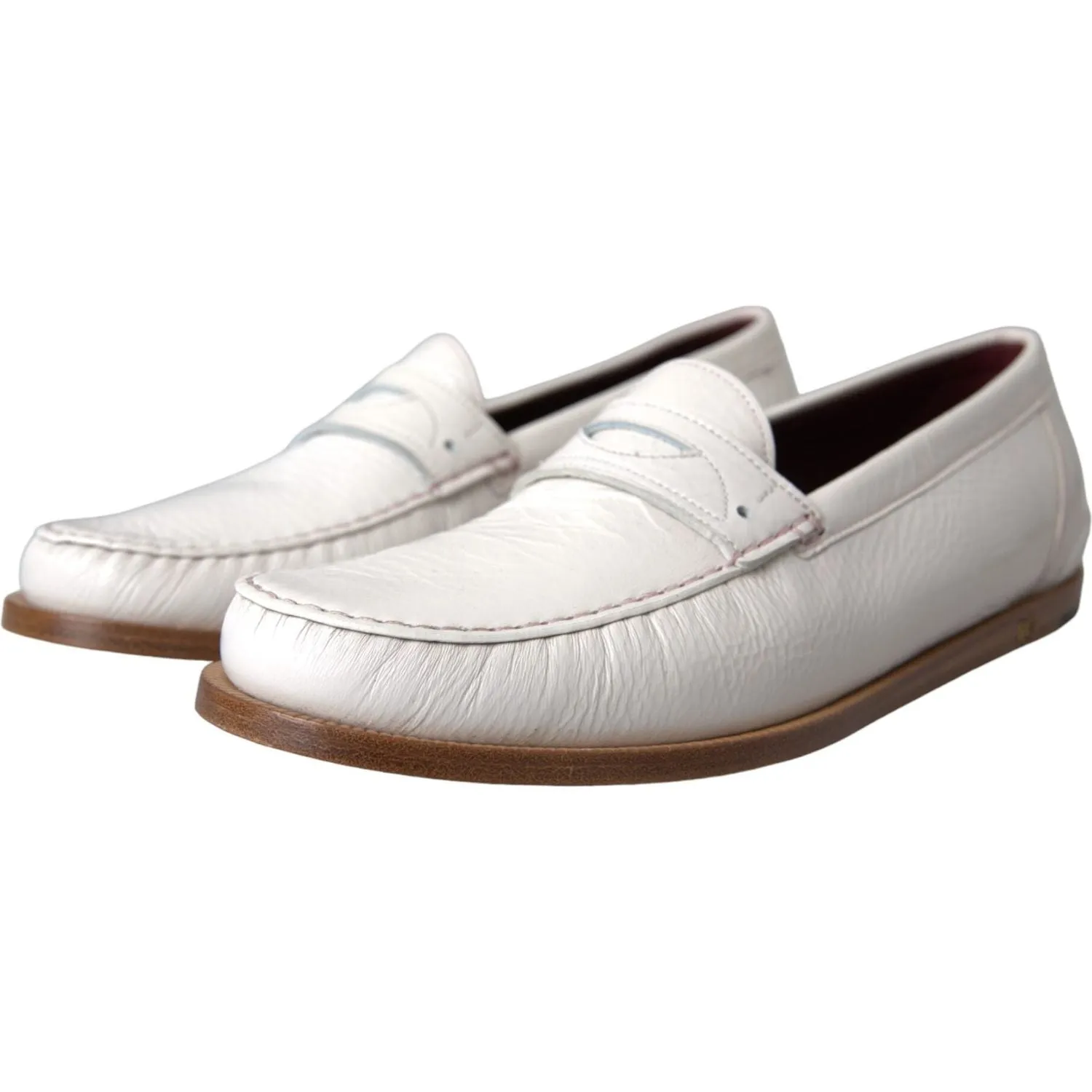 Dolce & Gabbana White Leather Slip On Mocassin Loafers Shoes