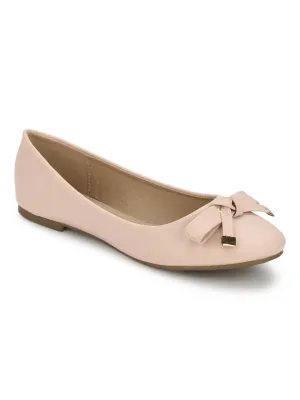 Dusty Pink PU Bow Detail Flat Ballerinas