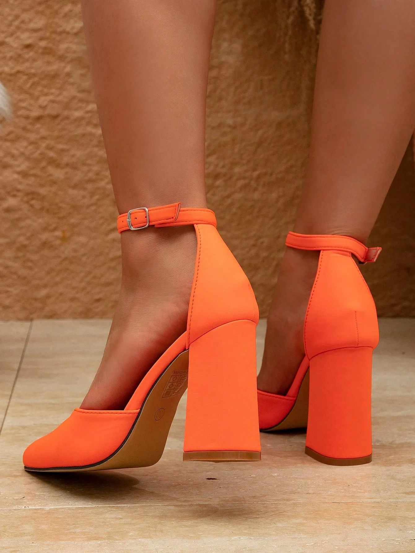 Elegant Thick Pointy Heel Orange Cross Strap Sandals