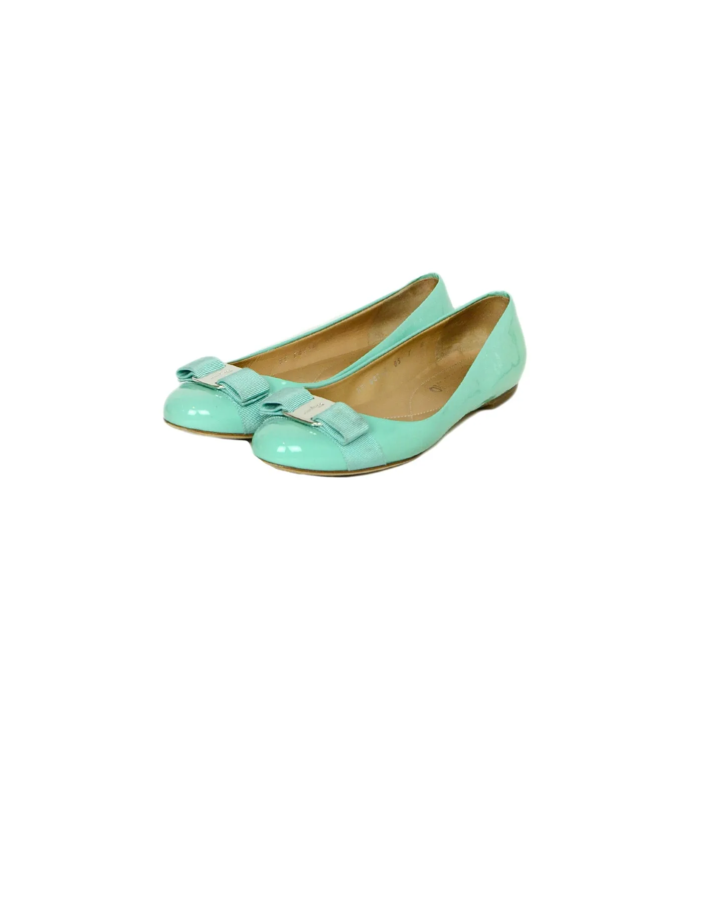 Ferragamo Turquoise Patent Leather Vera Ballet Flats sz 7