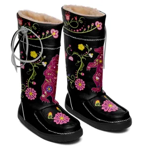 Floral Maskwa Black Real Leather MocLux