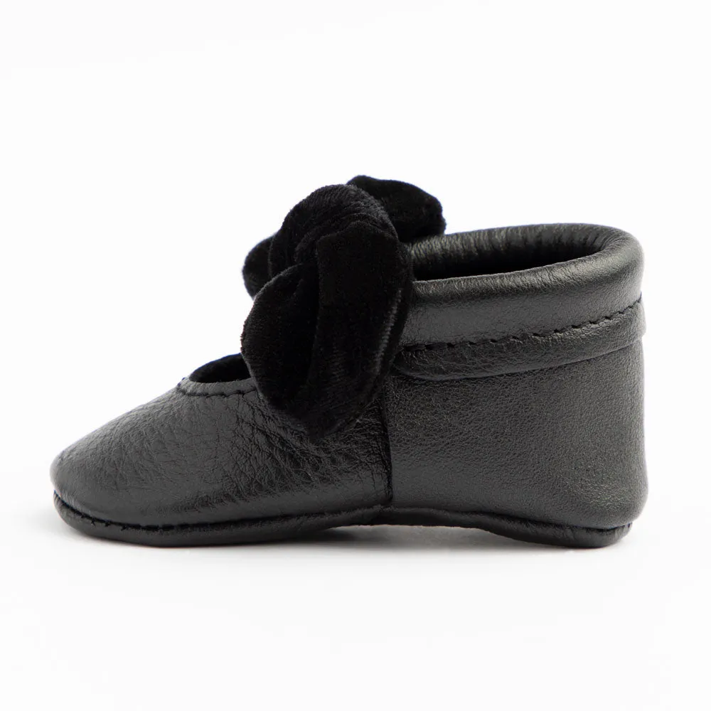 Freshly Picked Black Velvet Knotted Bow Soft Sole Moccasins