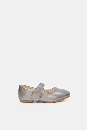 Girls Grey Velcro Strap Ballerina