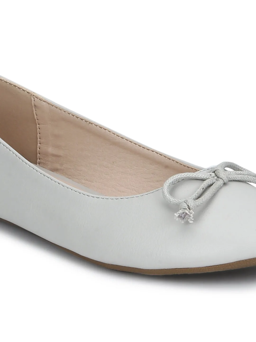 Grey PU Thin Bow Belly Flats