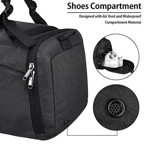 Gym Duffle Bag Waterproof Travel Weekender Bag for Men Women Duffel Bag Backpack with Shoes Compartment Overnight Bag 40L Black