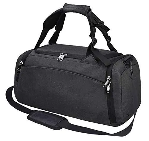 Gym Duffle Bag Waterproof Travel Weekender Bag for Men Women Duffel Bag Backpack with Shoes Compartment Overnight Bag 40L Black