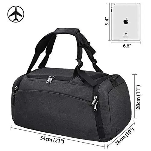 Gym Duffle Bag Waterproof Travel Weekender Bag for Men Women Duffel Bag Backpack with Shoes Compartment Overnight Bag 40L Black