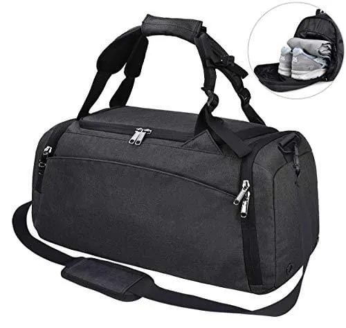 Gym Duffle Bag Waterproof Travel Weekender Bag for Men Women Duffel Bag Backpack with Shoes Compartment Overnight Bag 40L Black