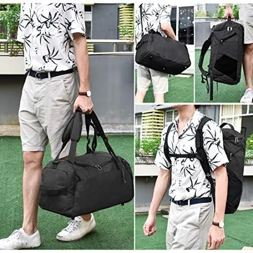 Gym Duffle Bag Waterproof Travel Weekender Bag for Men Women Duffel Bag Backpack with Shoes Compartment Overnight Bag 40L Black