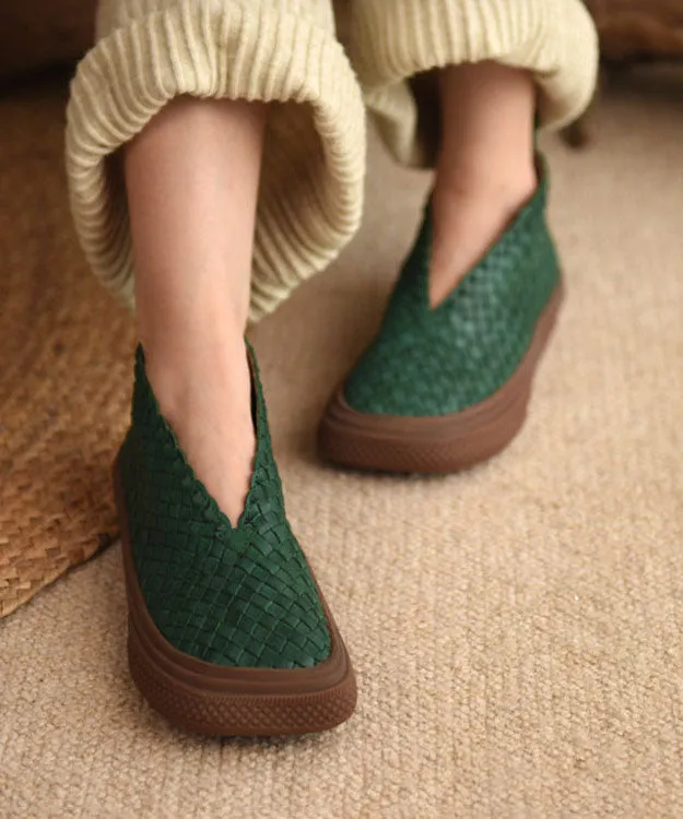 Handmade Green Sheepskin Splicing Comfortable Ankle Boots