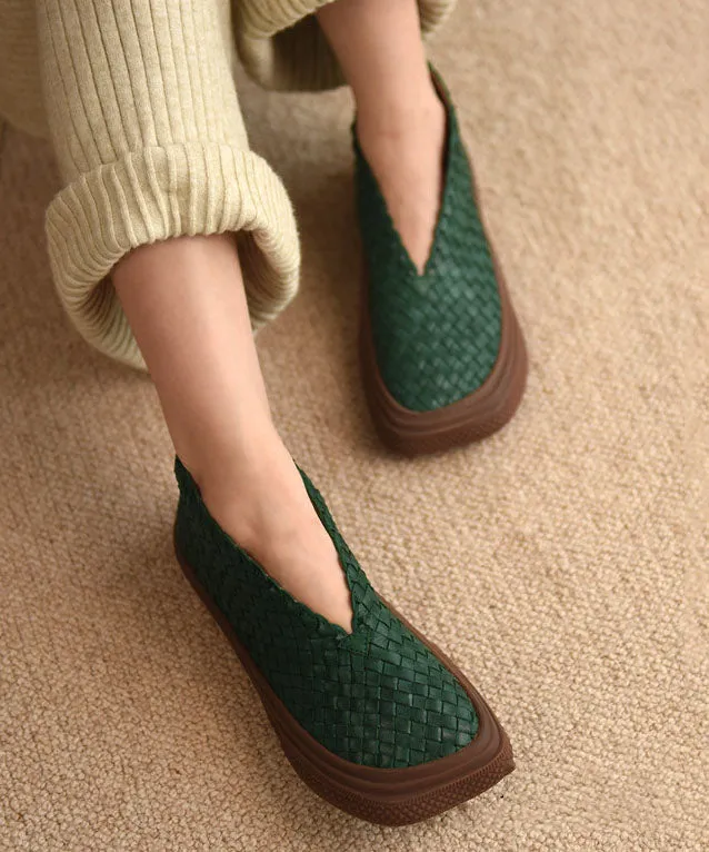 Handmade Green Sheepskin Splicing Comfortable Ankle Boots