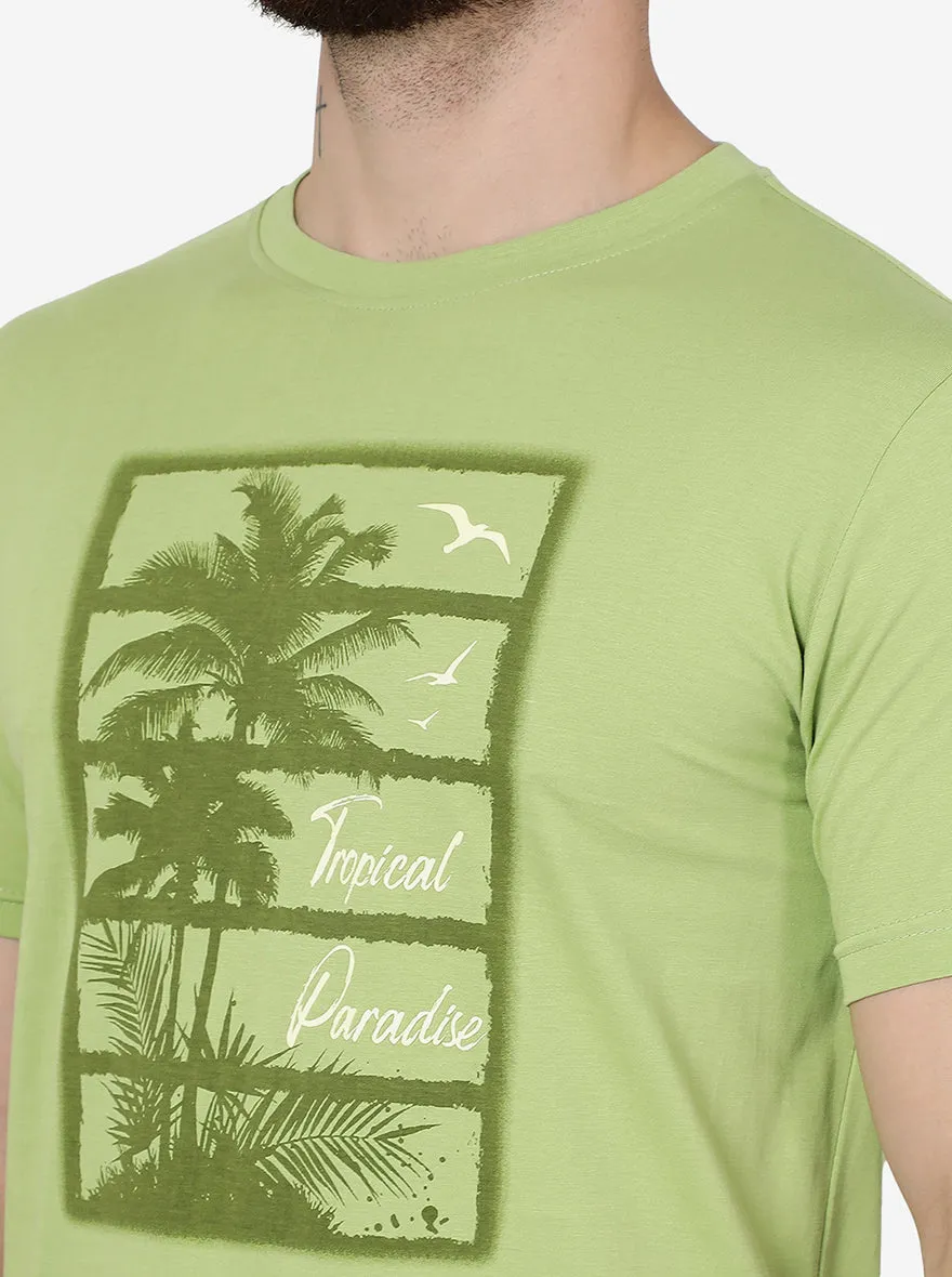 Herbal Green Printed Slim Fit T-Shirt | Greenfibre