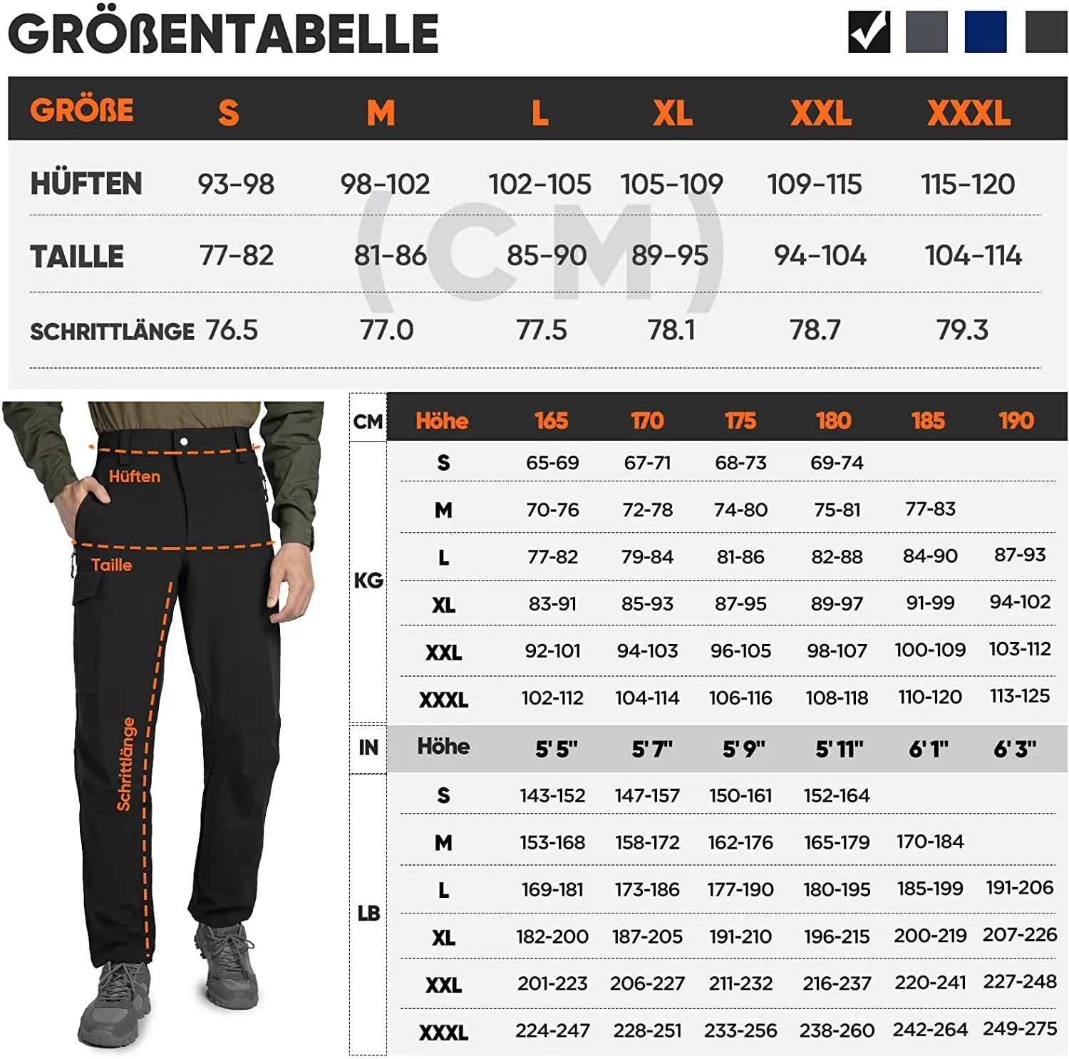 Hiauspor Herren-Skihose-Wanderhose-Fleece-Gefüttert-Wasserdicht-Winddichte-Outdoorhose-Thermohose-Winterhose-Softshellhose-Schneehose-Trekkinghose-Schihose