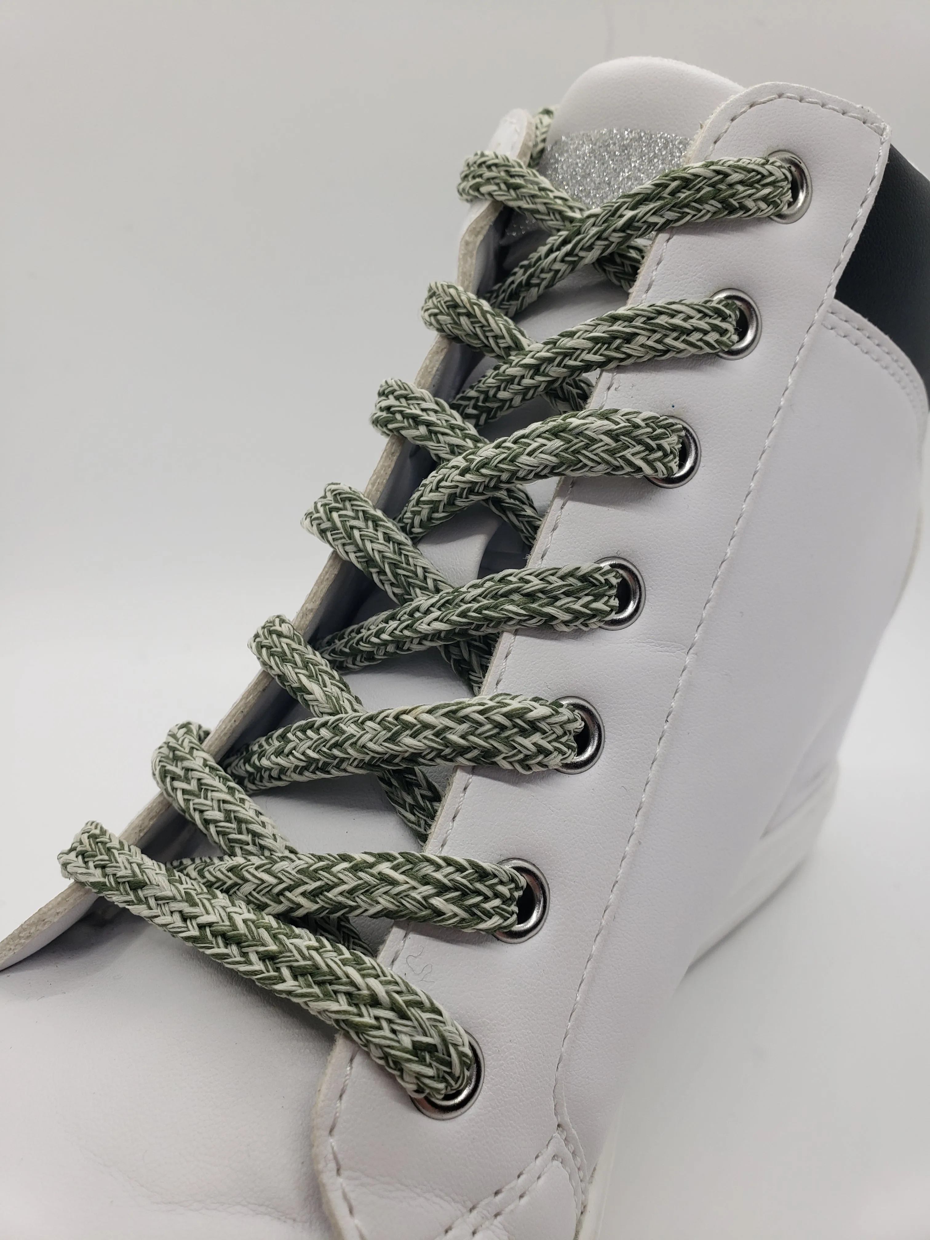 Hybrid Tweed Shoelaces - Olive and Cream